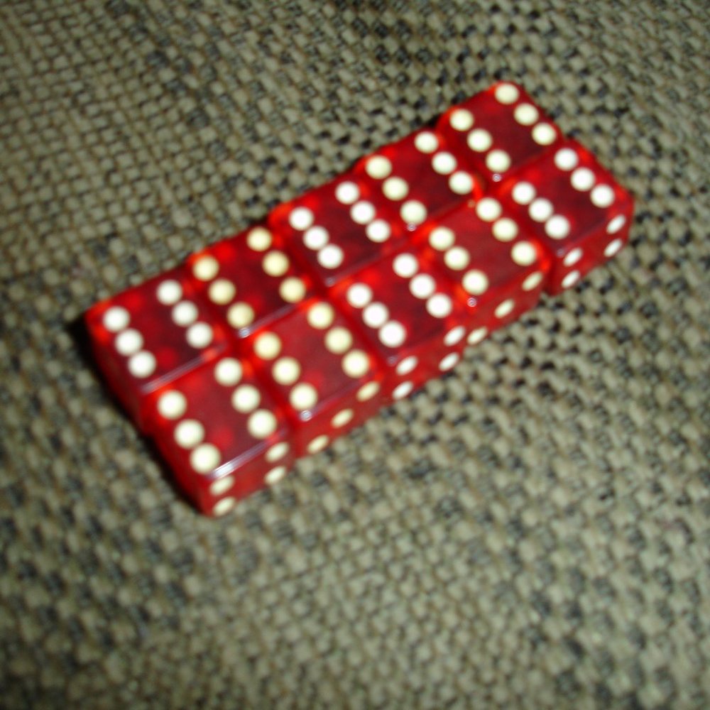 Bundle of 10 6 Vintage Lucite Red White Dice - Classic Dice - Gaming Dice !!!